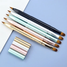 Five professional Kolinsky size 2 nail brushes with metal handles and protective caps