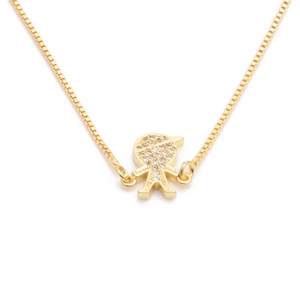 Gold plated family pendant necklace featuring micro-pave cubic zirconia on a box chain