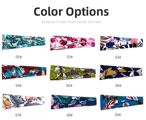 Collection of nine floral and tropical print yoga headbands made of high elasticity cotton