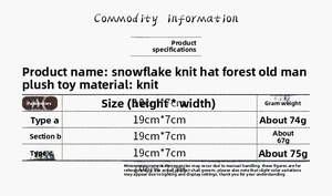 Maattabel voor gebreide kerstkabouters van 19x7cm met gewicht en productspecificaties