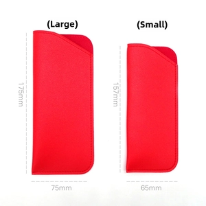 Red faux leather sunglasses pouch in large and small sizes with dimensions detail