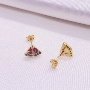 Elegant 925 silver watermelon stud earrings with red and blue zircon stones for women