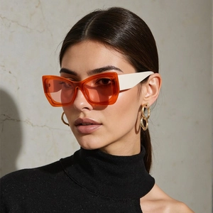 Katzenaugen Sonnenbrille Kontrastfarbe Mode UV400 Schutz PC Rahmen Hip Hop Streetwear Trendige Brille Damen Herren