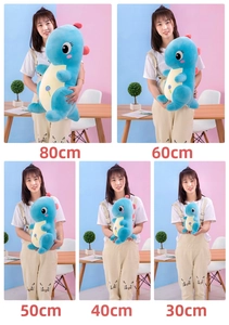 Size comparison chart showing dinosaur plush toys in 30cm, 40cm, 50cm, 60cm, and 80cm options