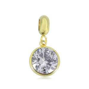 Close-up of 18k gold-plated stainless steel pendant with bezel-set round cubic zirconia