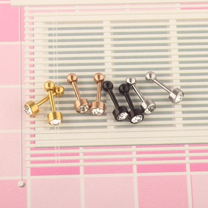 Barbell stud earrings set with rhinestones in gold, silver, black and rose gold finishes