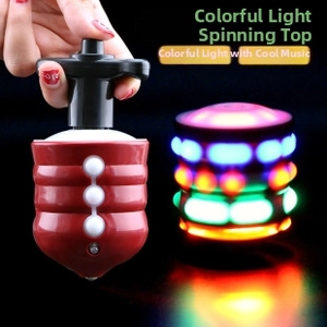 Detailed view of colorful LED light rings and music effect of the spinning top toy