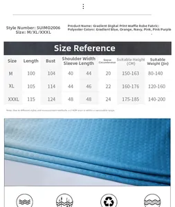 Detailed size guide for gradient waffle robes with measurements in CM for M to XXXL sizes