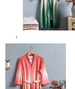 Close-up of soft waffle texture and gradient color transition on this elegant bathrobe