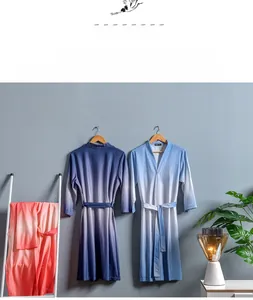 Detail showing 3D digital gradient printing on moisture-wicking waffle texture bathrobe