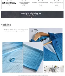 Detailed view of the V-neck and fabric texture of a breathable blue waffle bathrobe