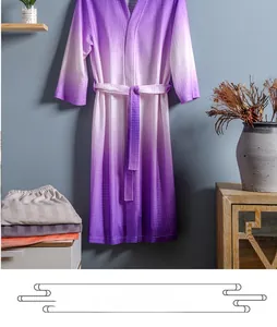 Close-up of purple gradient waffle weave texture on soft and breathable bathrobe