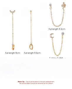 Detailed spec sheet of gold-plated copper earrings with zircon, showing weight and length