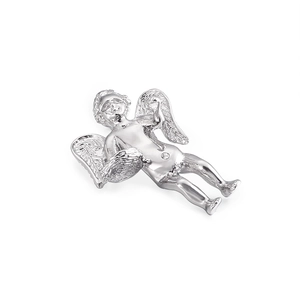Polished silver stainless steel angel wings pendant necklace for men and women