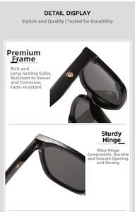 Detail of durable black sunglasses frame with alloy hinges and 18-135 size specs