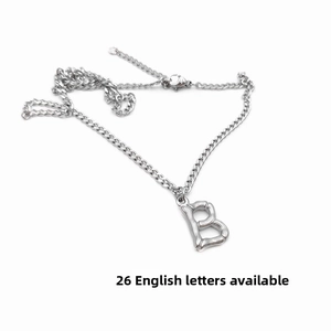 Silver stainless steel B-letter pendant with bamboo texture and 26 initials choice