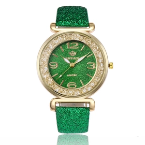 Orologio da donna al quarzo con quadrante glitterato verde e cassa color oro lucido