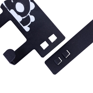Over-the-door matte black metal organizer rack with 6 hooks and cartoon panda pattern