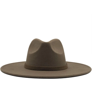 Classic wide-brim wool fedora hat for women in earth brown, front view minimalist style