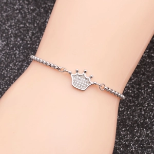 Crown Charm Bracelet Stainless Steel Micro Inlaid Zirconia Adjustable Slider Chain Elegant Jewelry For Women