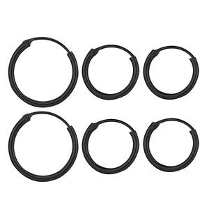 Detailed set of three sizes of black matte stainless steel hinged hoop earrings