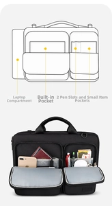 Detailed interior storage compartments of the waterproof laptop briefcase with pockets