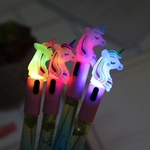 Quicksand Glitter Gel Pens Cartoon Unicorn Magic Wand Topper Glowing LED Stationery Office School Writing Supplies