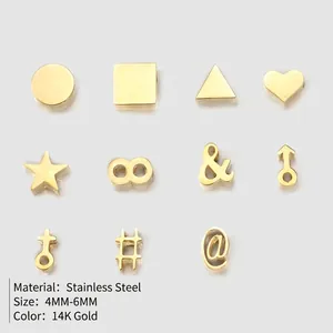 DIY stainless steel charms in 14K gold, featuring geometric shapes and symbols 4-6mm