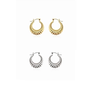 Minimalist titanium steel hoop earrings with diagonal twist texture in gold and silver