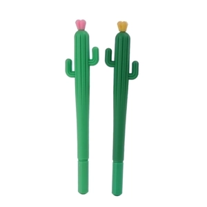 Creative cactus shaped pens with soft silicone barrels and colorful flower tips on top