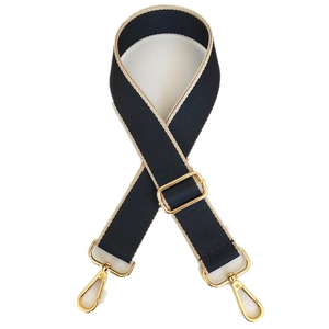 Adjustable 3.8cm wide nylon shoulder strap with contrast edge and gold metal hooks