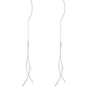 Elegant s925 silver wave tassel earrings with minimalist flowing streamline design