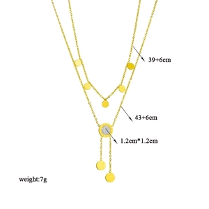 Double-layered 18K gold plated steel necklace with white shell pendant and Roman numerals