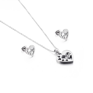Parure bijoux fête des mères en argent avec collier cœur Mãe et boucles d'oreilles