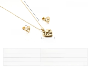 Guide des tailles détaillé du kit de bijoux cœur évidé en acier inoxydable doré