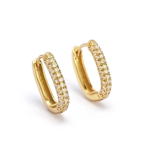 Polished S925 sterling silver oval hoop earrings with double row sparkling zircon stones