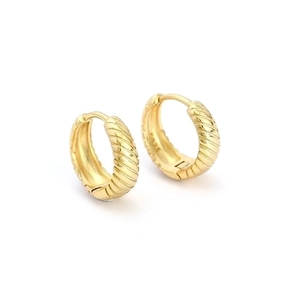 Minimalist 925 sterling silver hoop earrings with a textured gold-plated ribbed design