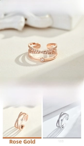 Detail view of double-layer crossover rings with zircon inlay and 1.6cm adjustable opening