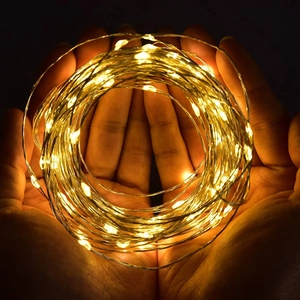 Waterproof warm LED copper wire string lights held in hands for Christmas decoration