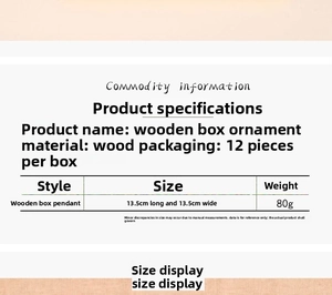 Detailed view of 12-piece wooden Christmas ornaments set in a decorative display box