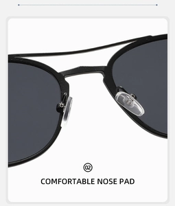 Detail view of comfortable transparent nose pads on retro double-bridge sunglasses