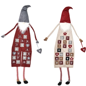 Nordic Christmas gnome countdown calendar with 24 numbered pockets in red and grey