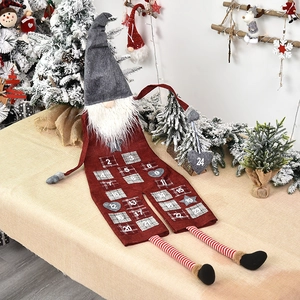 Nordic Christmas gnome advent calendar with 24 numbered pockets in red and grey