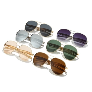 Classic metal pilot sunglasses with double bridge in six assorted colorful lenses