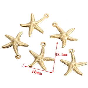 Gold plated starfish charms for DIY jewelry making, 16mm stainless steel sea star pendants