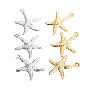Set of gold and silver starfish pendants for DIY jewelry making in polished stainless steel