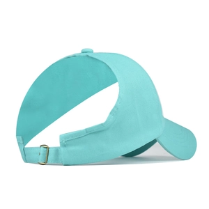 Detail of mint green ponytail baseball cap showing the back opening and metal buckle