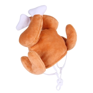 Funny plush roast turkey hat for pets with adjustable drawstring for cats and small dogs