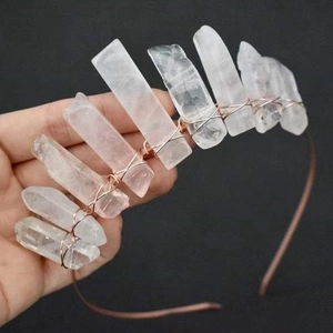 Handmade crown headband featuring natural clear quartz crystals and woven copper wire