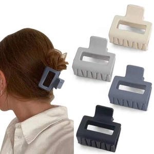 Minimalist matte square hair claw clip set in four Morandi colors for elegant women's styling
